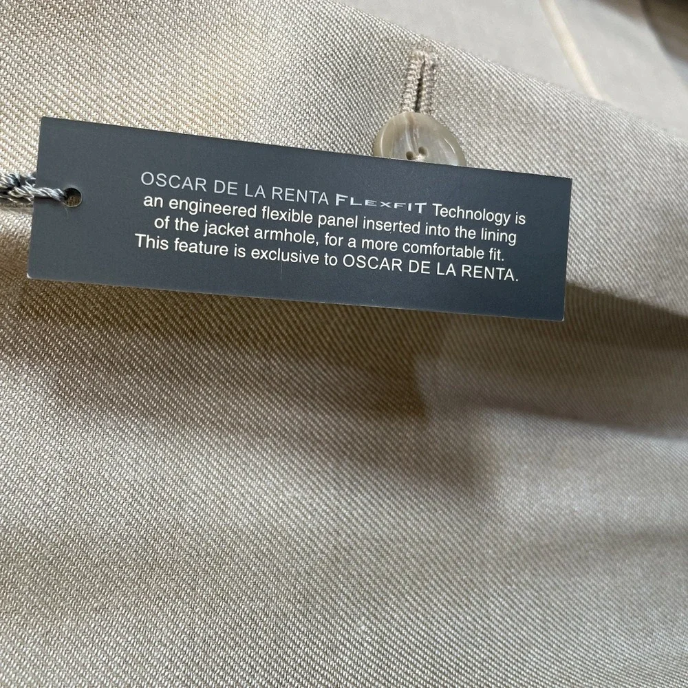 Vtg NWT Oscar De La Renta Mens 44L Blazer Beige Silk/Wool Bend Flex Fit 3-Button